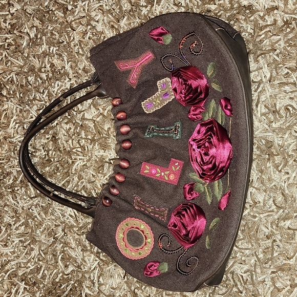 Oilily Handbags - Oilily Embroidery Brown with Multi Fabric Satchel 15"Lx 3"W x10"H